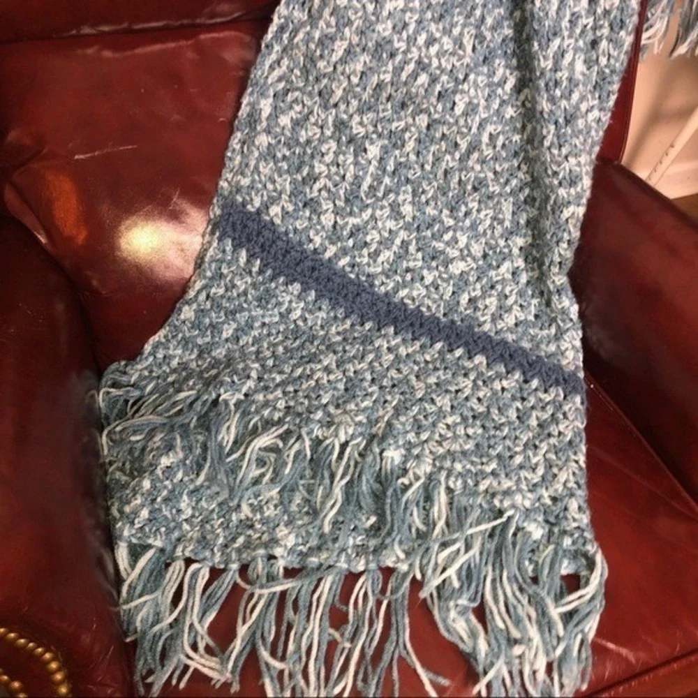 Crochet Blue Throw Blanket‎ Hand Made